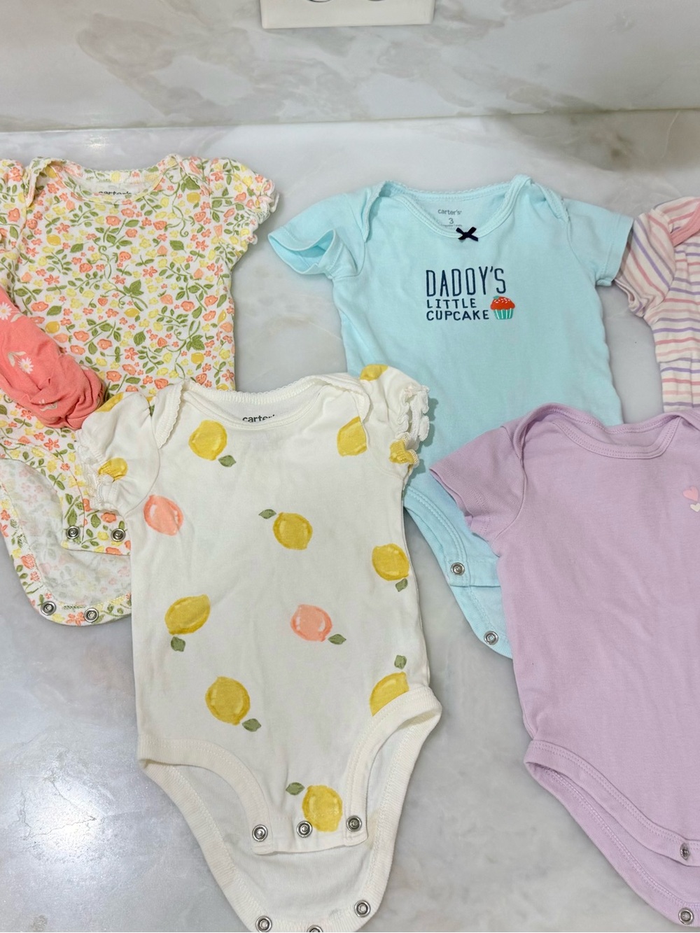Bundle Of Carter's Cream Lemon Print Short-Sleeve One-Piece Bodysuit